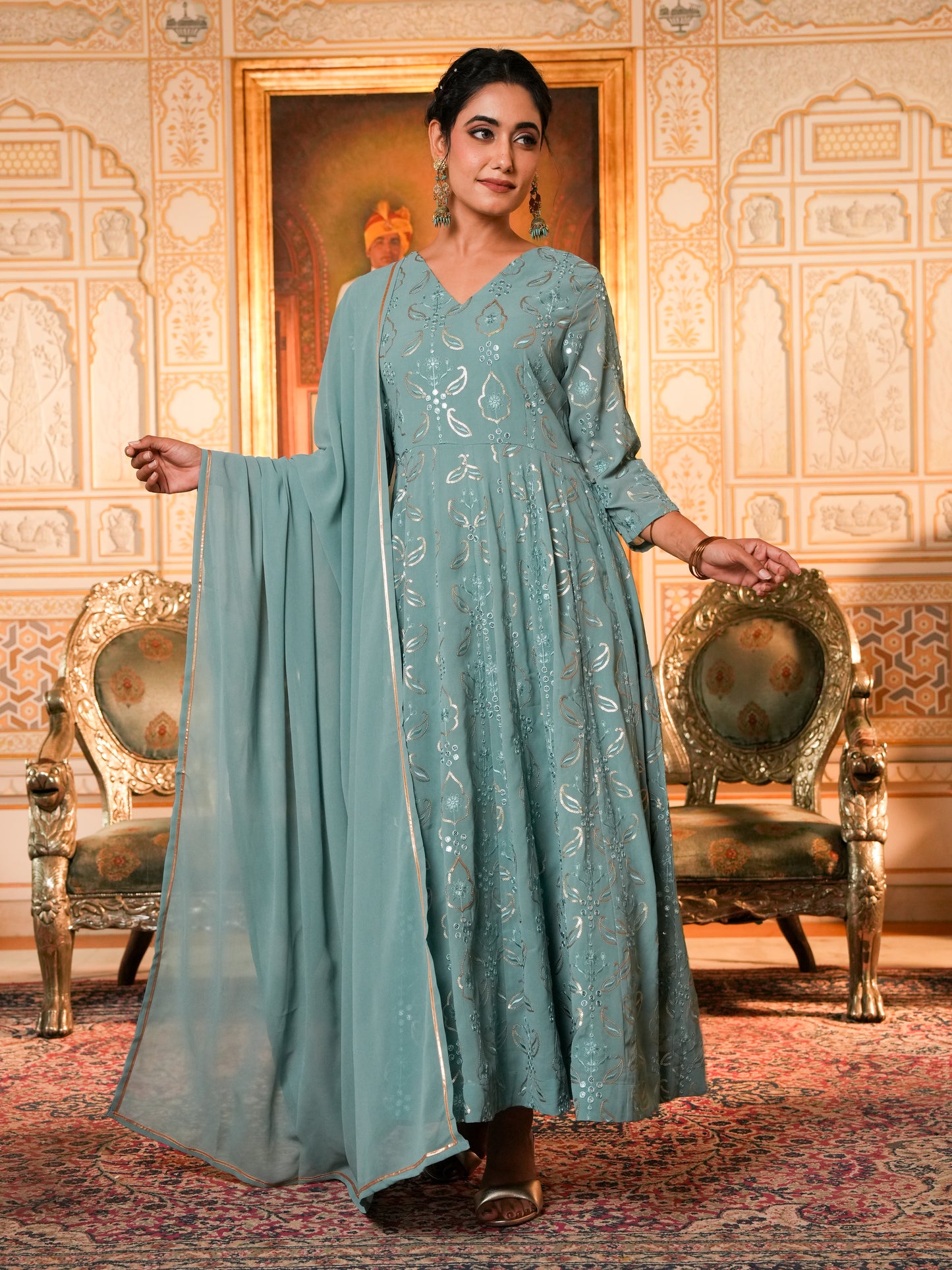 Georgette Sea Green Dupatta