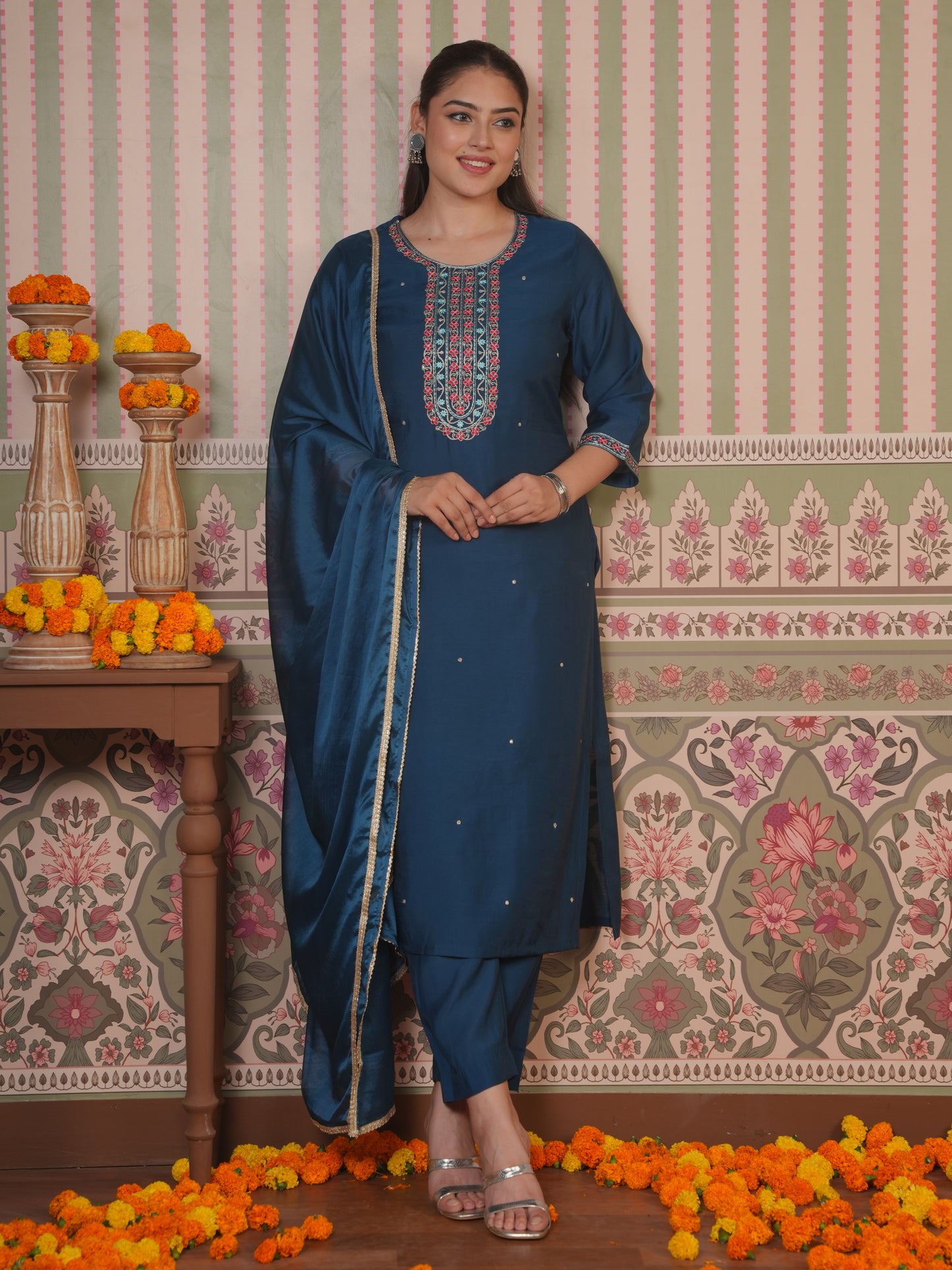 Chiffon Solid Teal Dupatta