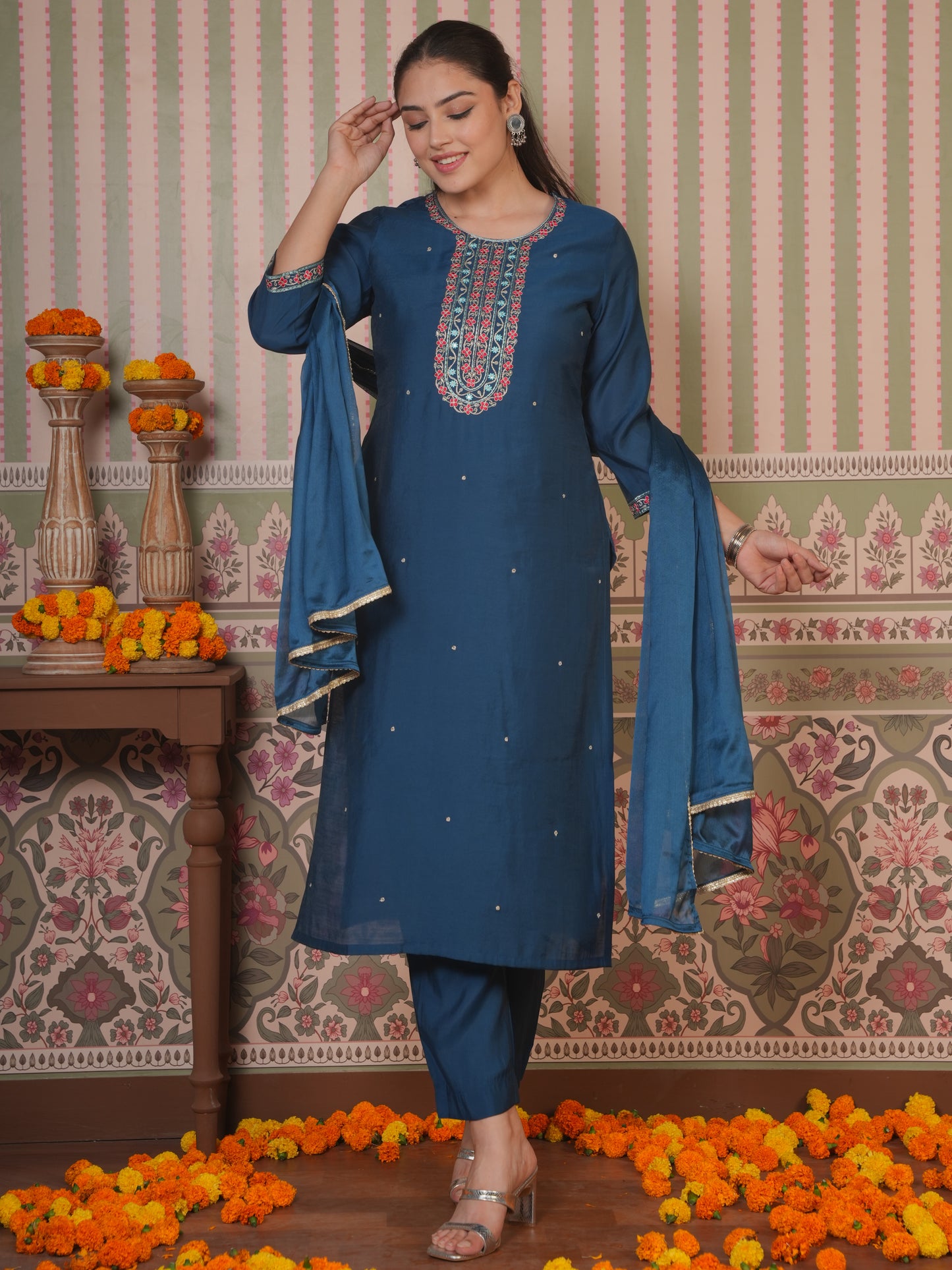 Chiffon Solid Teal Dupatta