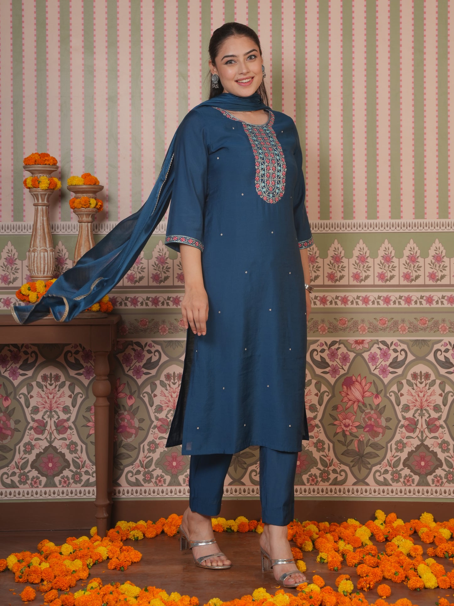 Chiffon Solid Teal Dupatta