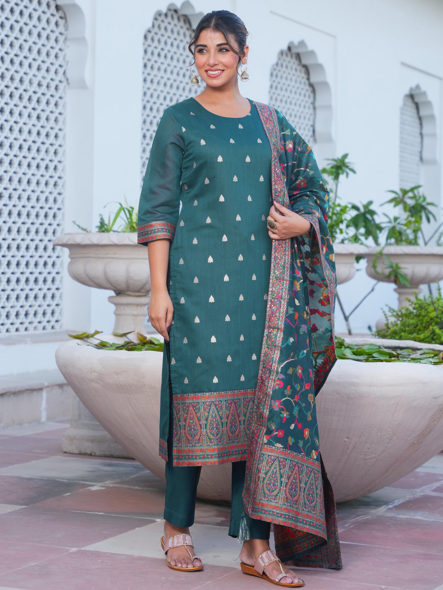 Jacquard Solid Teal Dupatta