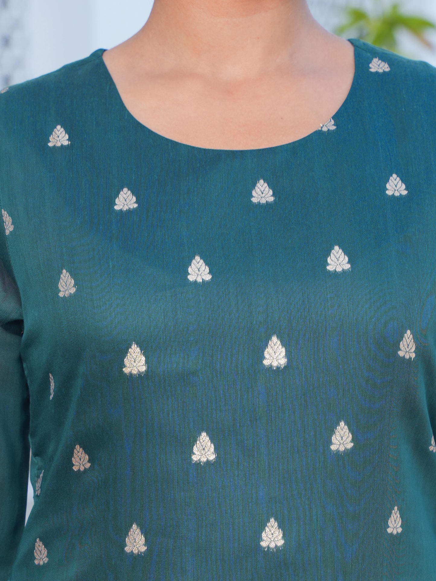 Jacquard Solid Teal Straight Kurta