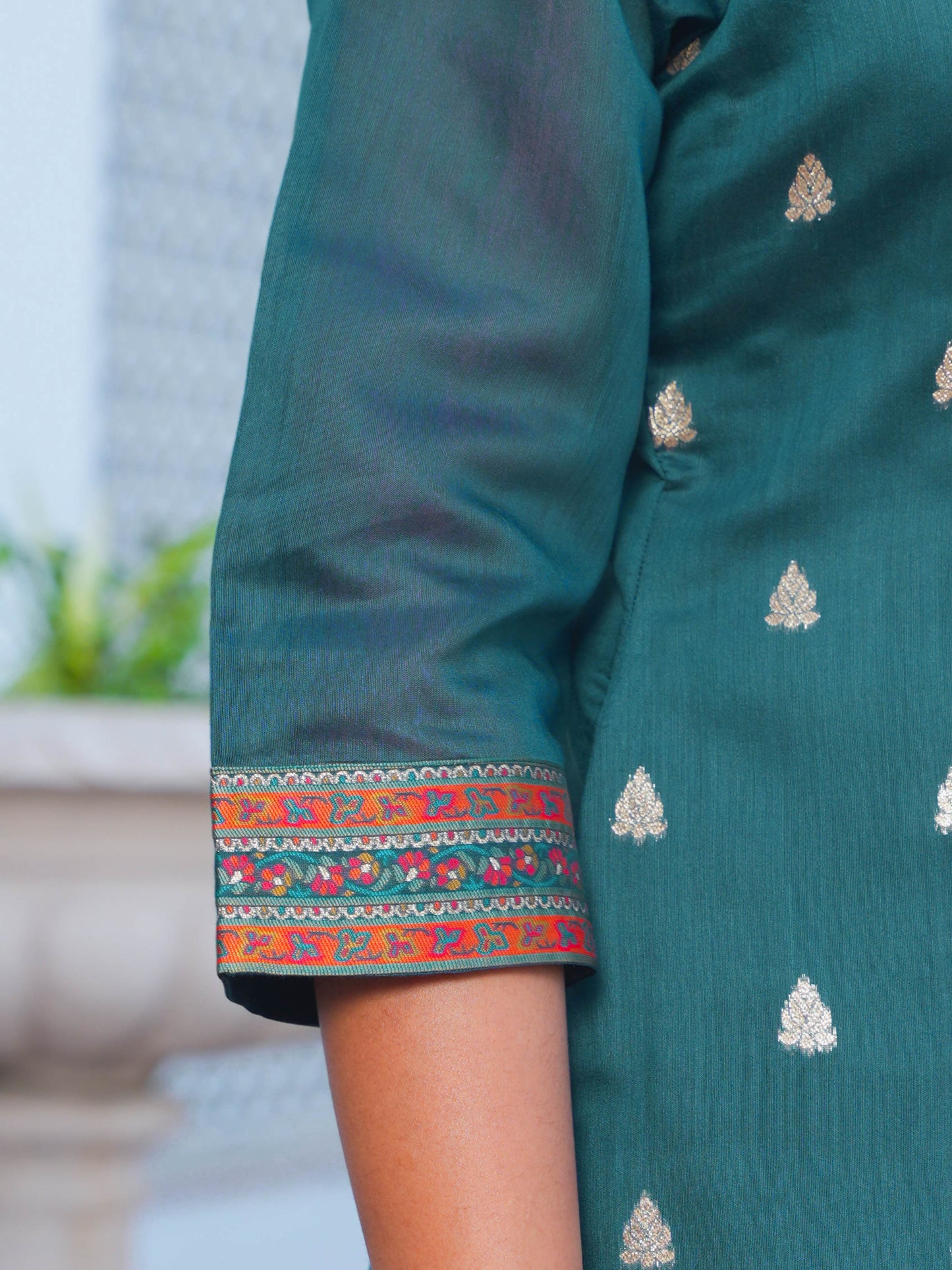 Jacquard Solid Teal Straight Kurta
