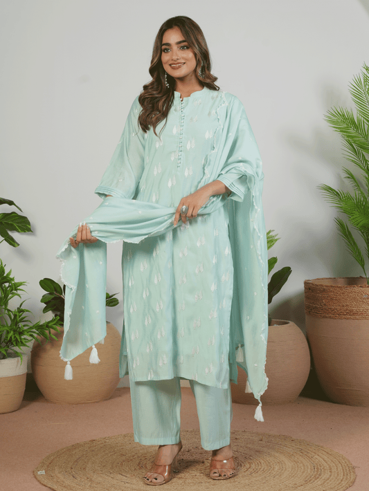 Chanderi Solid Baby Blue Dupatta