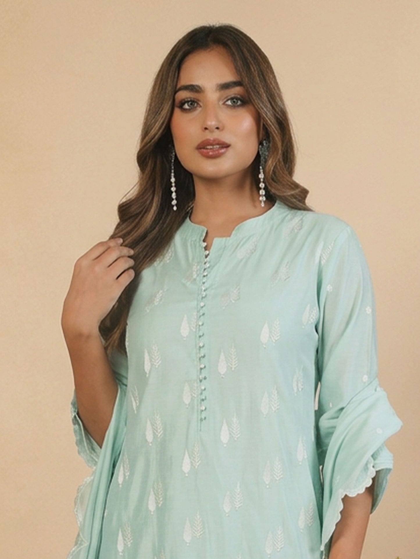 Embroidered Chanderi Solid Baby Blue Straight Kurta