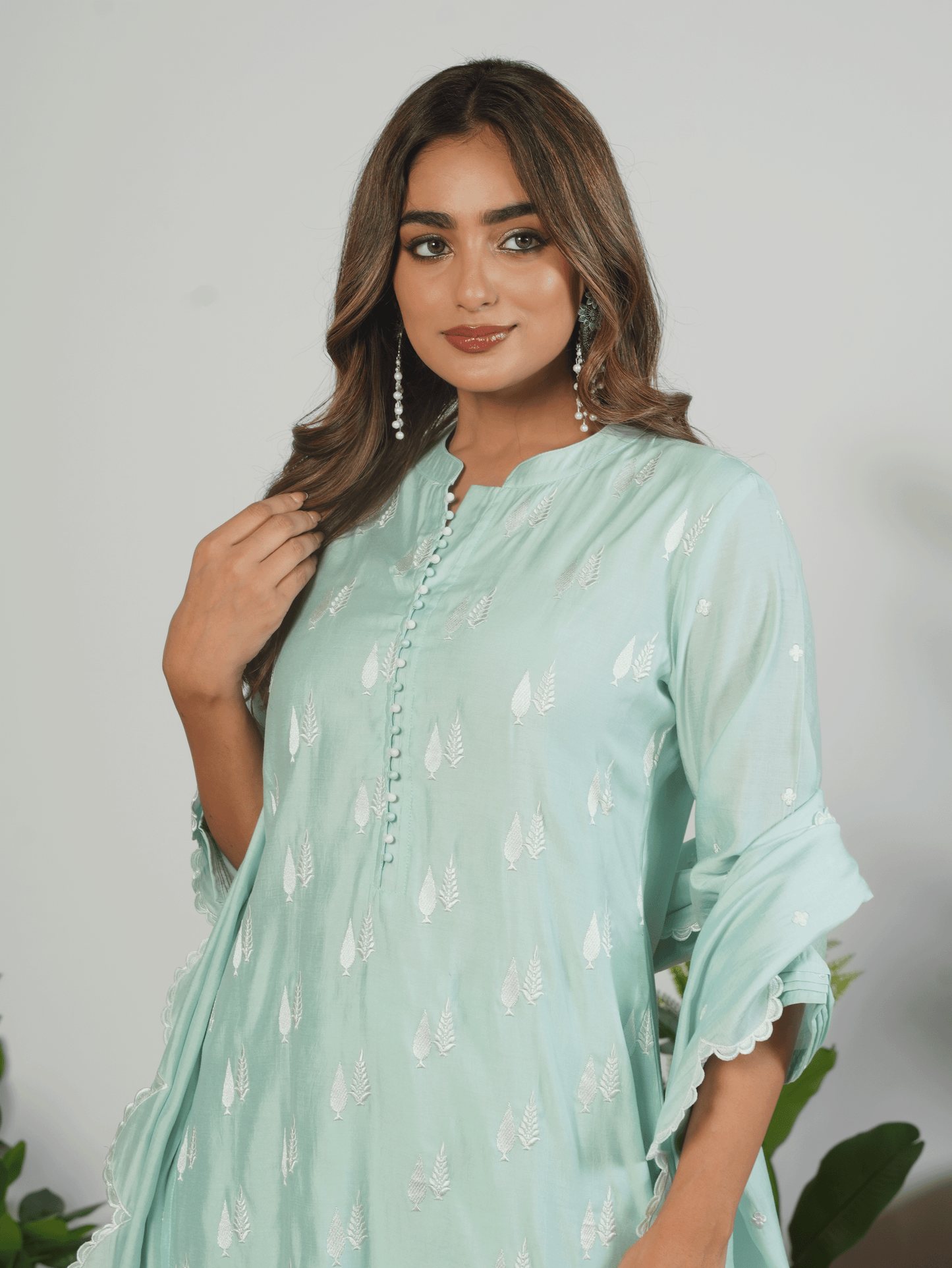 Embroidered Roman silk Solid Baby Blue Kurta