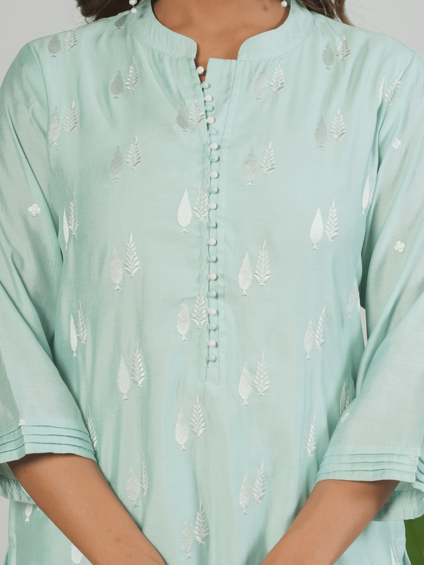 Embroidered Chanderi Solid Baby Blue Straight Kurta