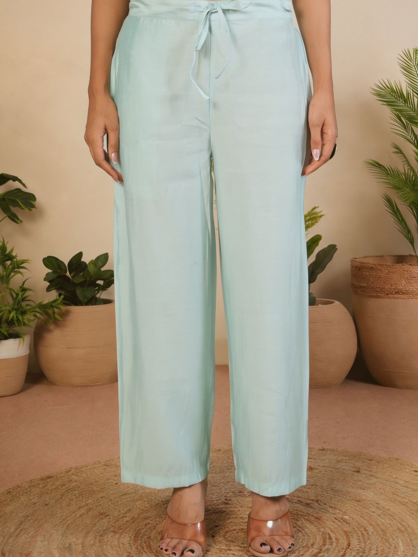 Embroidered Chanderi Solid Baby Blue Straight Kurta