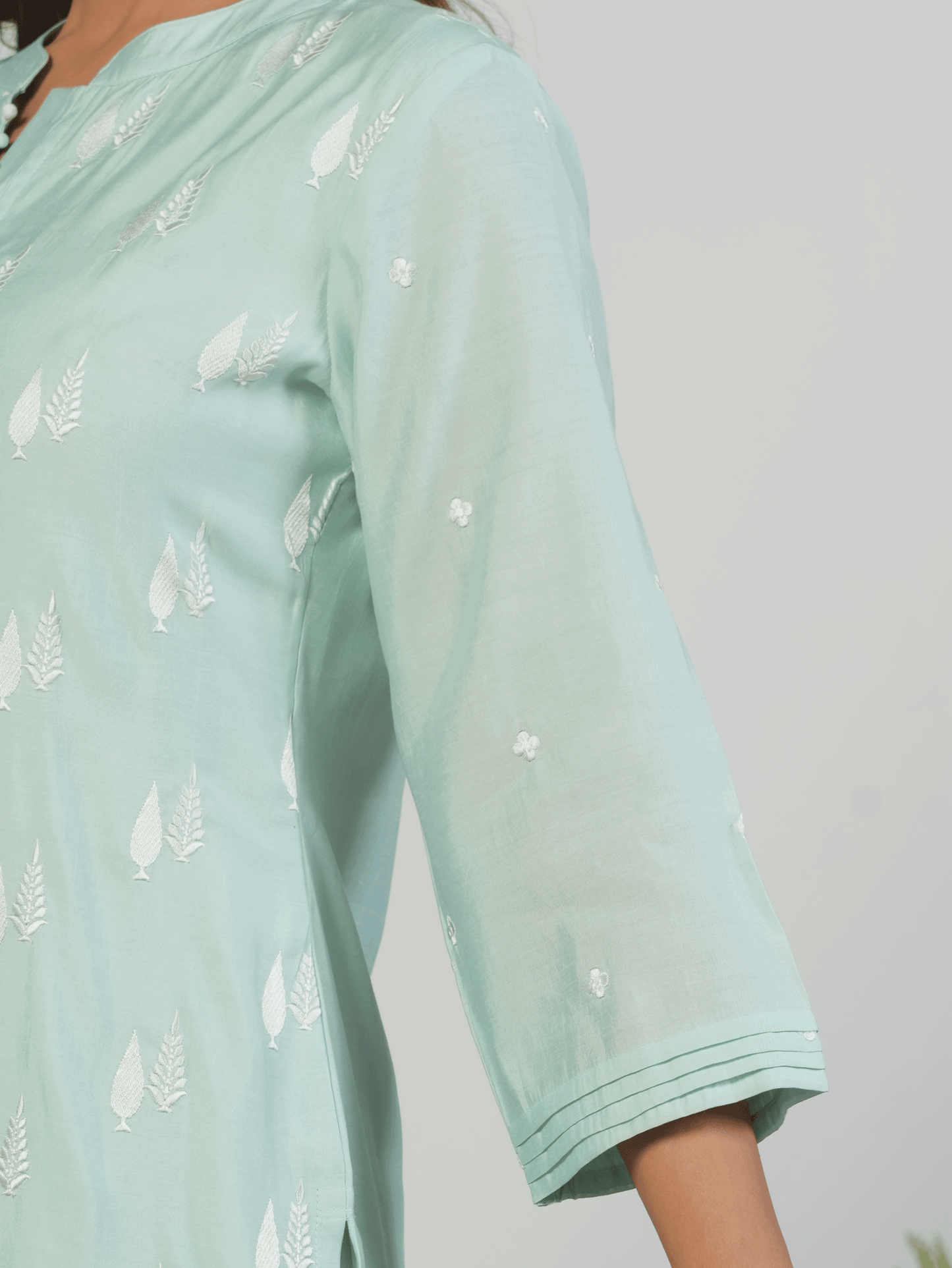 Embroidered Chanderi Solid Baby Blue Straight Kurta