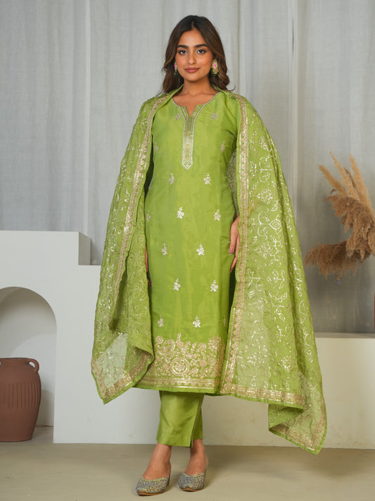 Embroidered Tissue Solid Light Green Dupatta