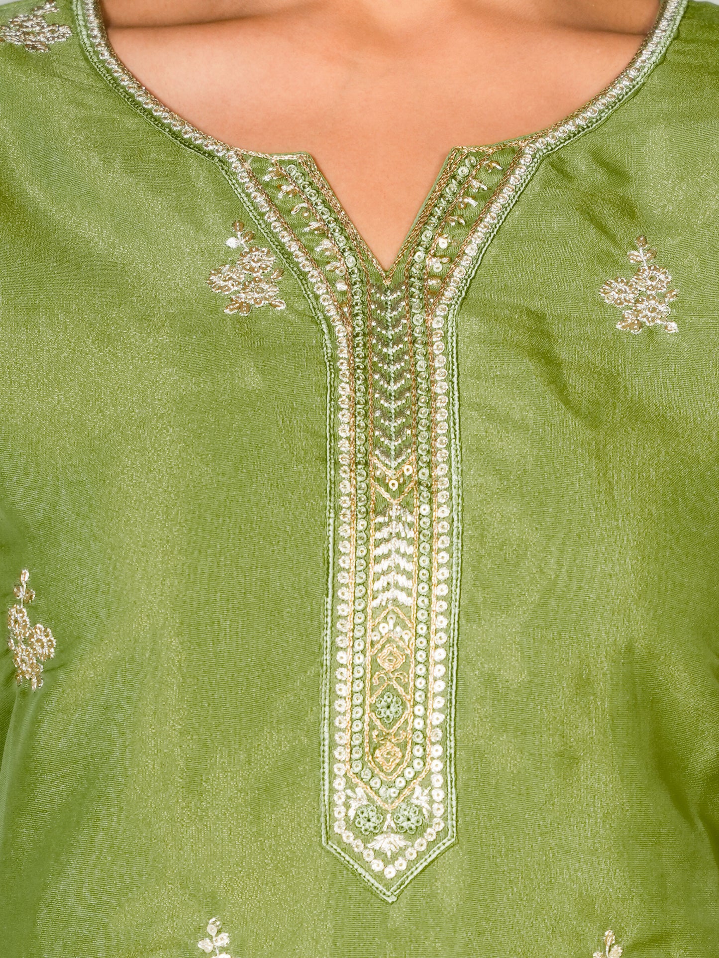 Embroidered Tissue Solid Straight Light Green Kurta