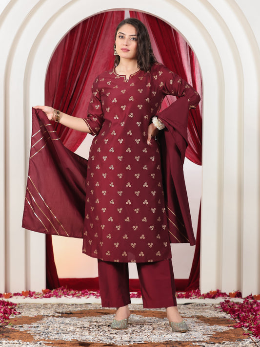 Embroidered Muslin Solid Maroon Dupatta