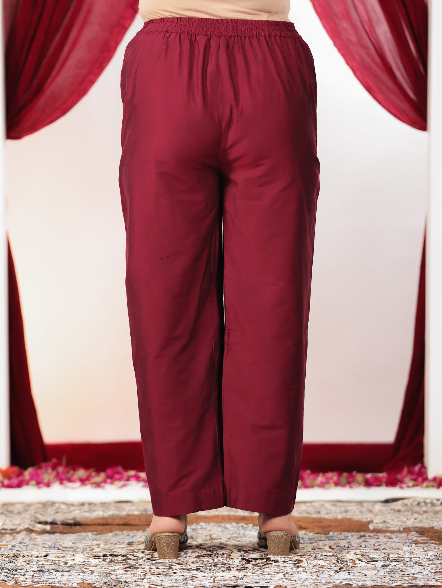 Embroidered Roman silk Gold foil Straight Maroon Kurta