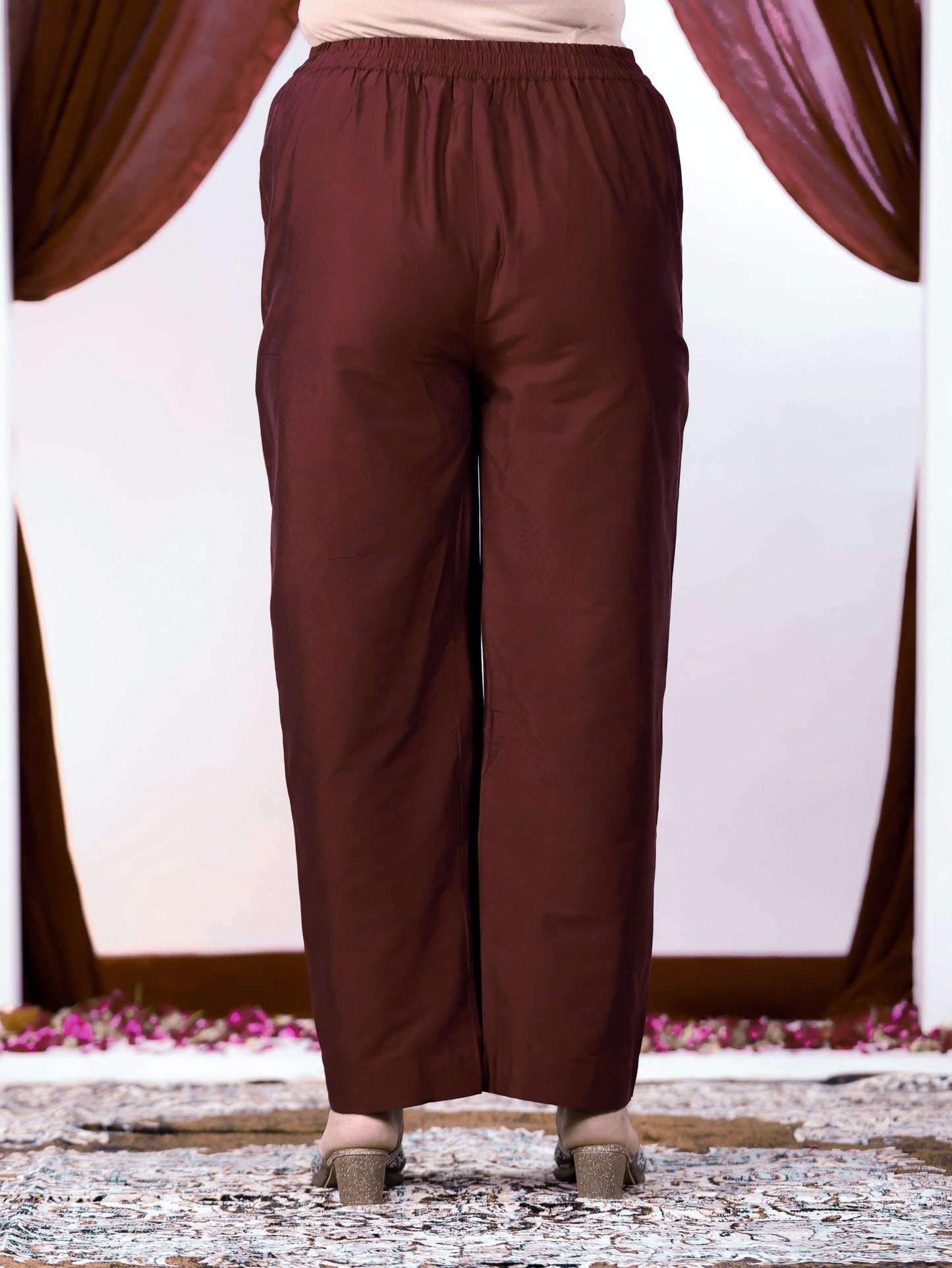 Embroidered Chinon Gold foil Straight Maroon Kurta