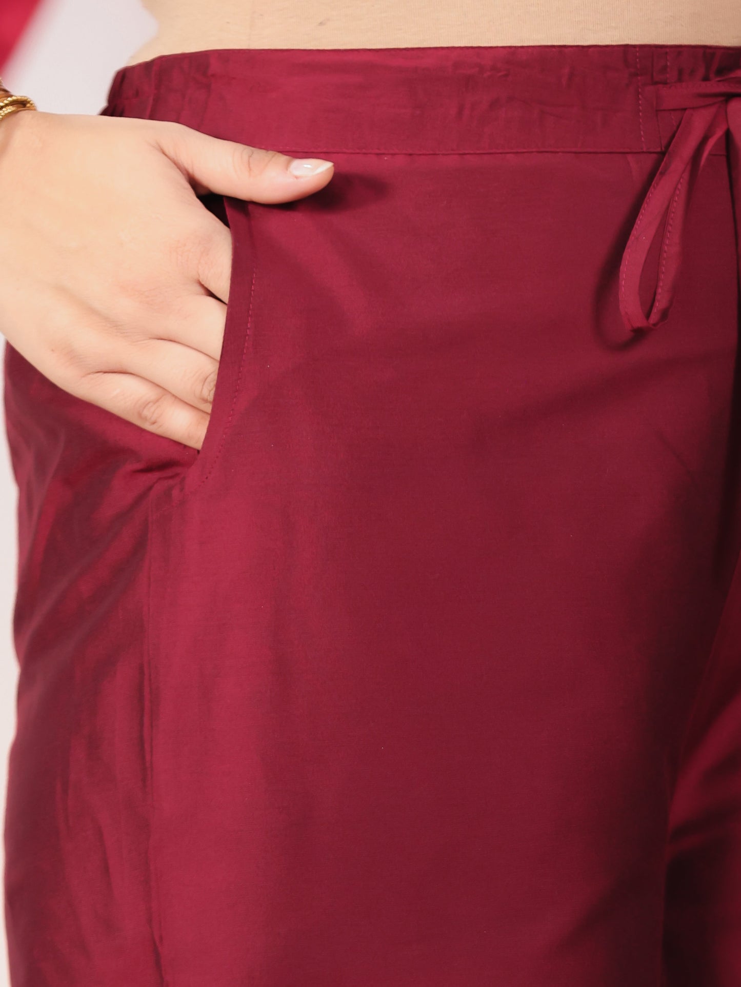 Embroidered Roman silk Gold foil Straight Maroon Kurta