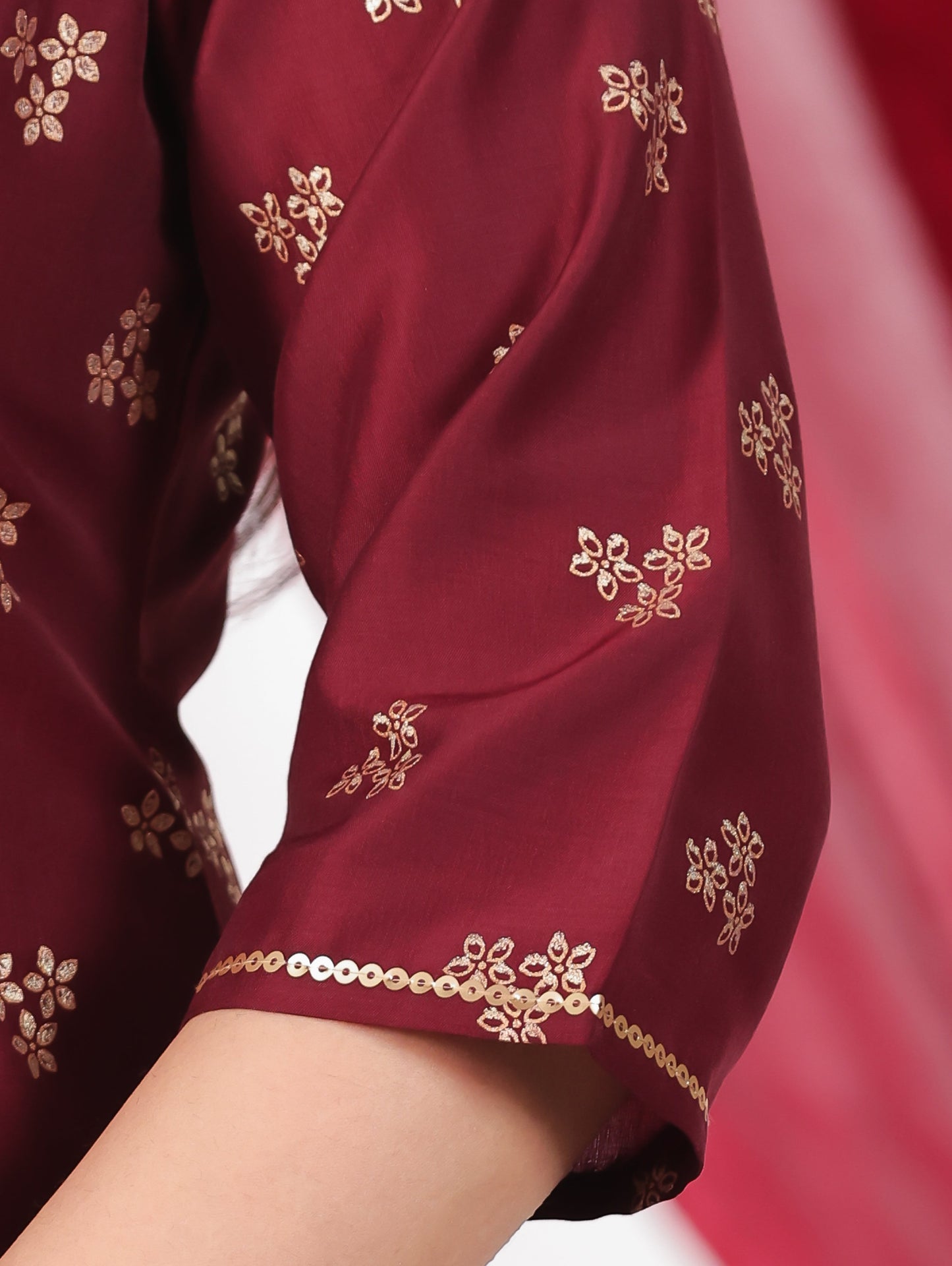 Embroidered Roman silk Gold foil Straight Maroon Kurta