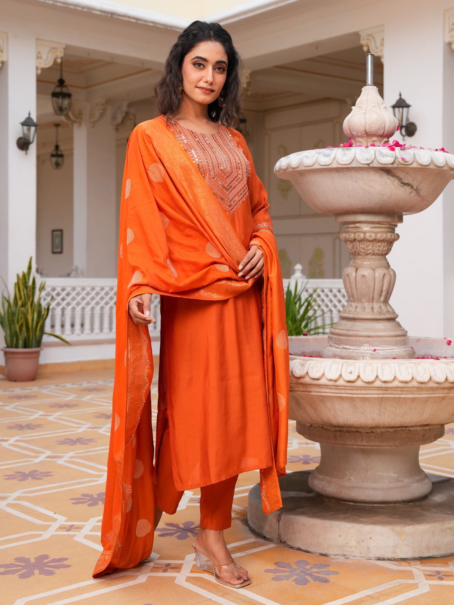 Silk Jacquard Rust Orange Dupatta