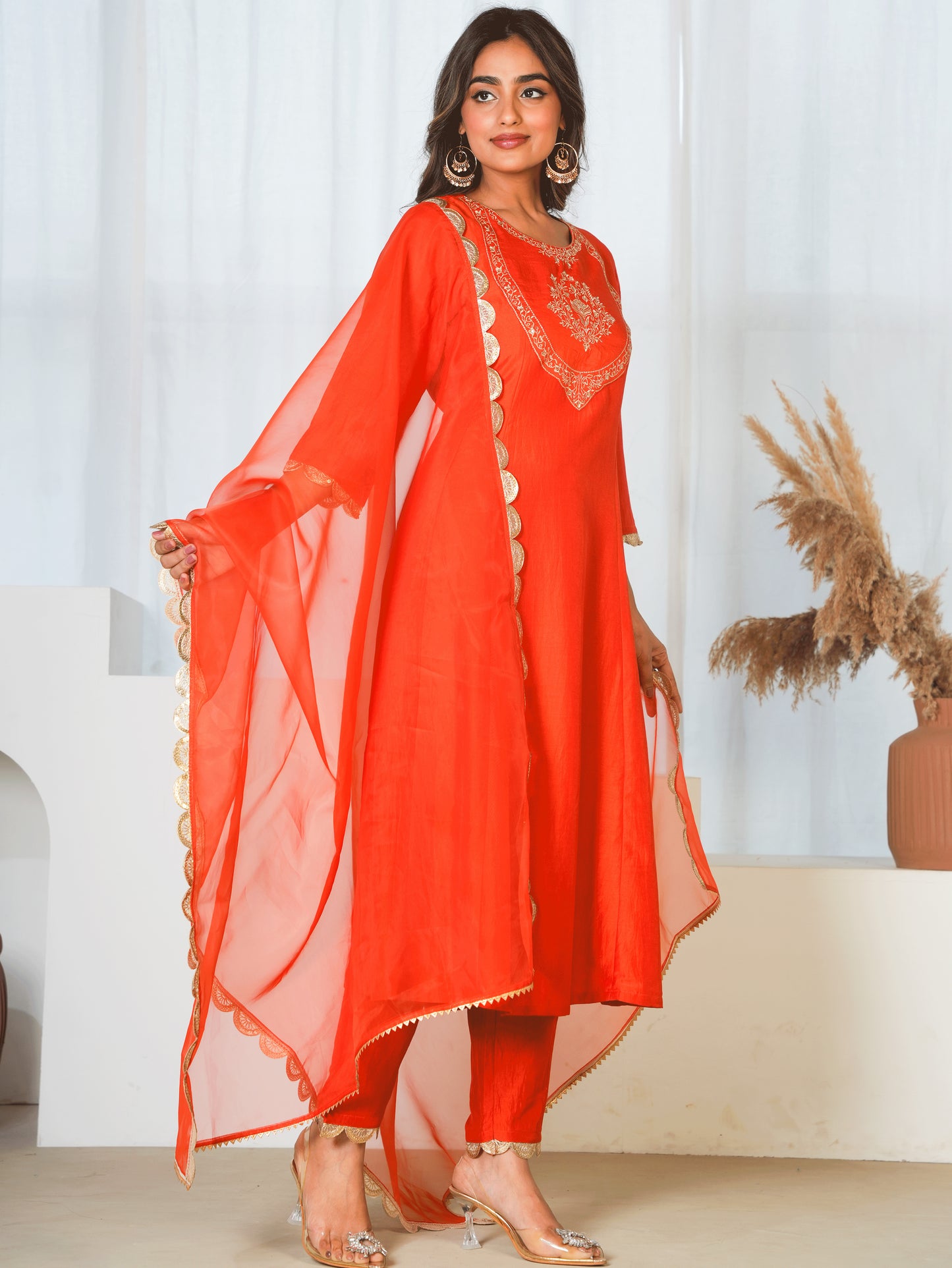 Organza Solid Rust Orange Dupatta