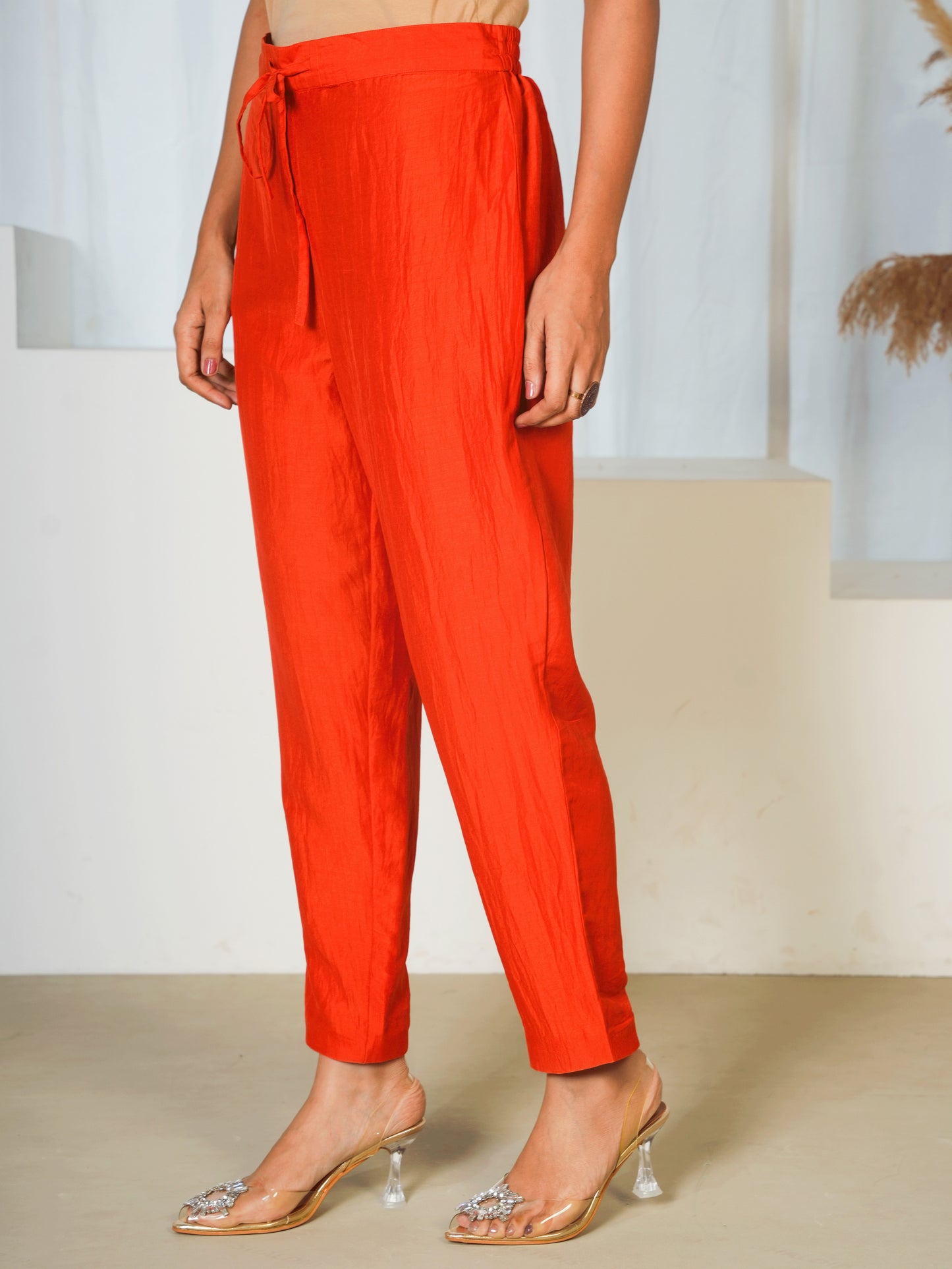Embroidered Roman silk Solid Rust Orange Kurta
