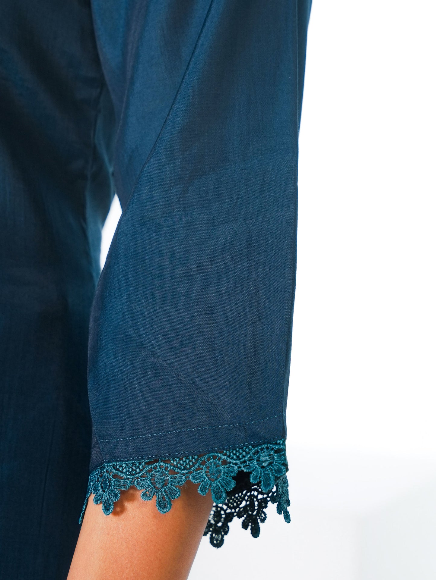 Embroidered Roman silk Solid Teal Kurta