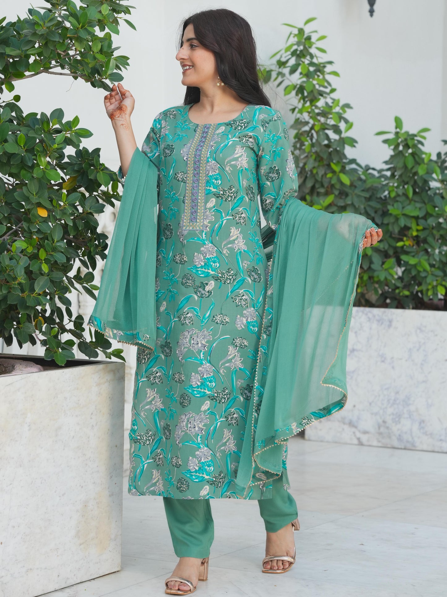 Chiffon Solid Sage Green Dupatta