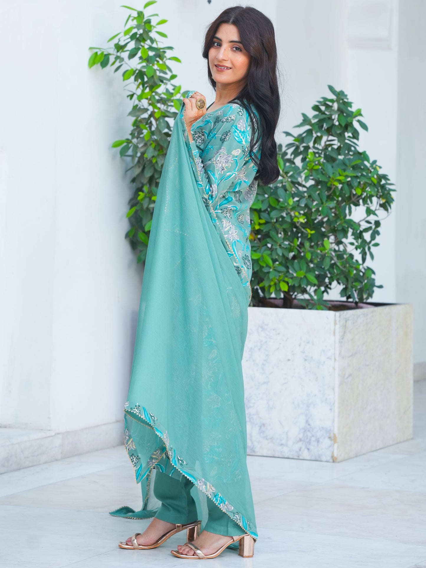 Embroidered Soft Cotton Floral Sage Green Kurta