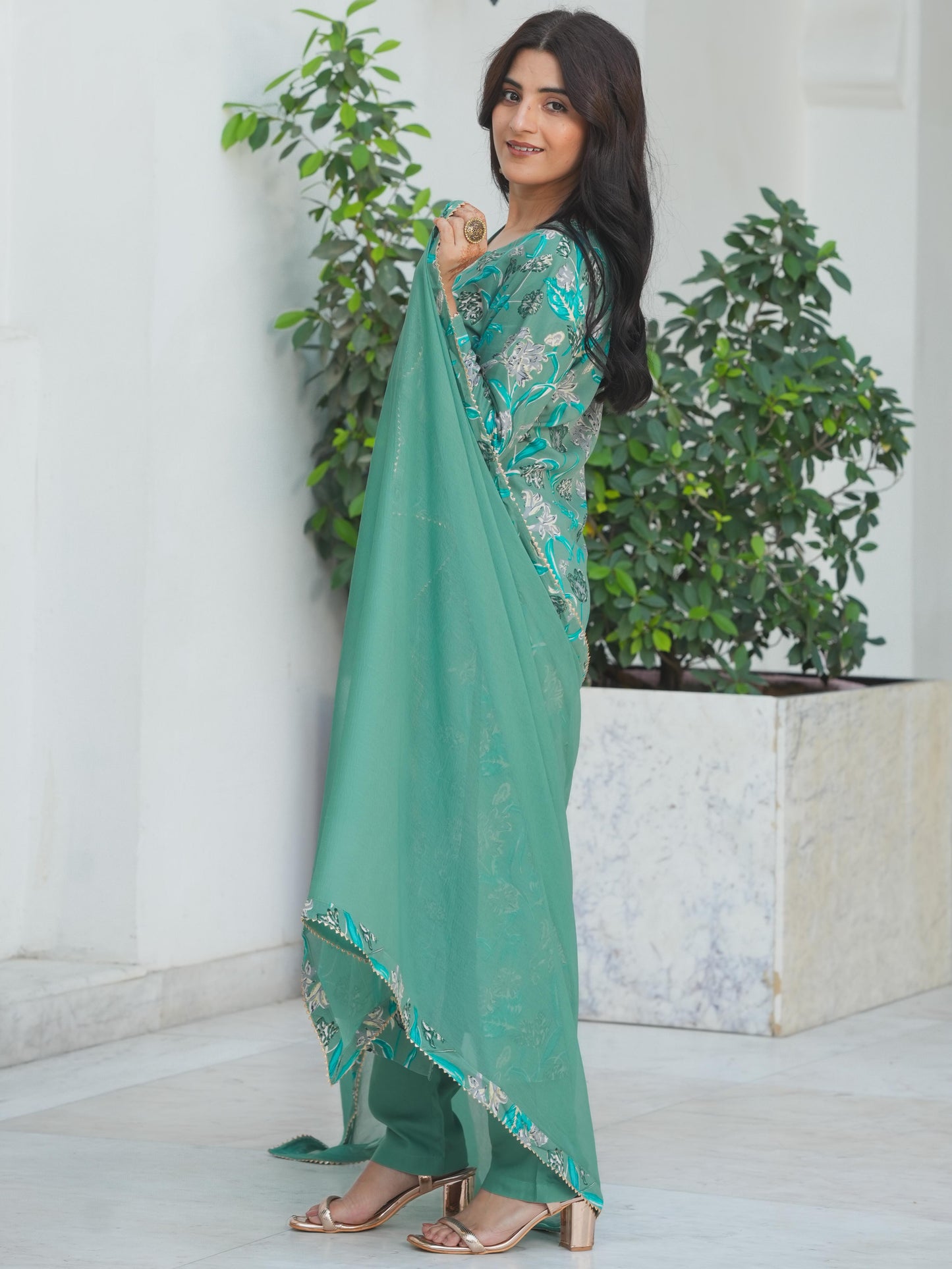 Embroidered Viscose Floral Sage Green Straight Kurta