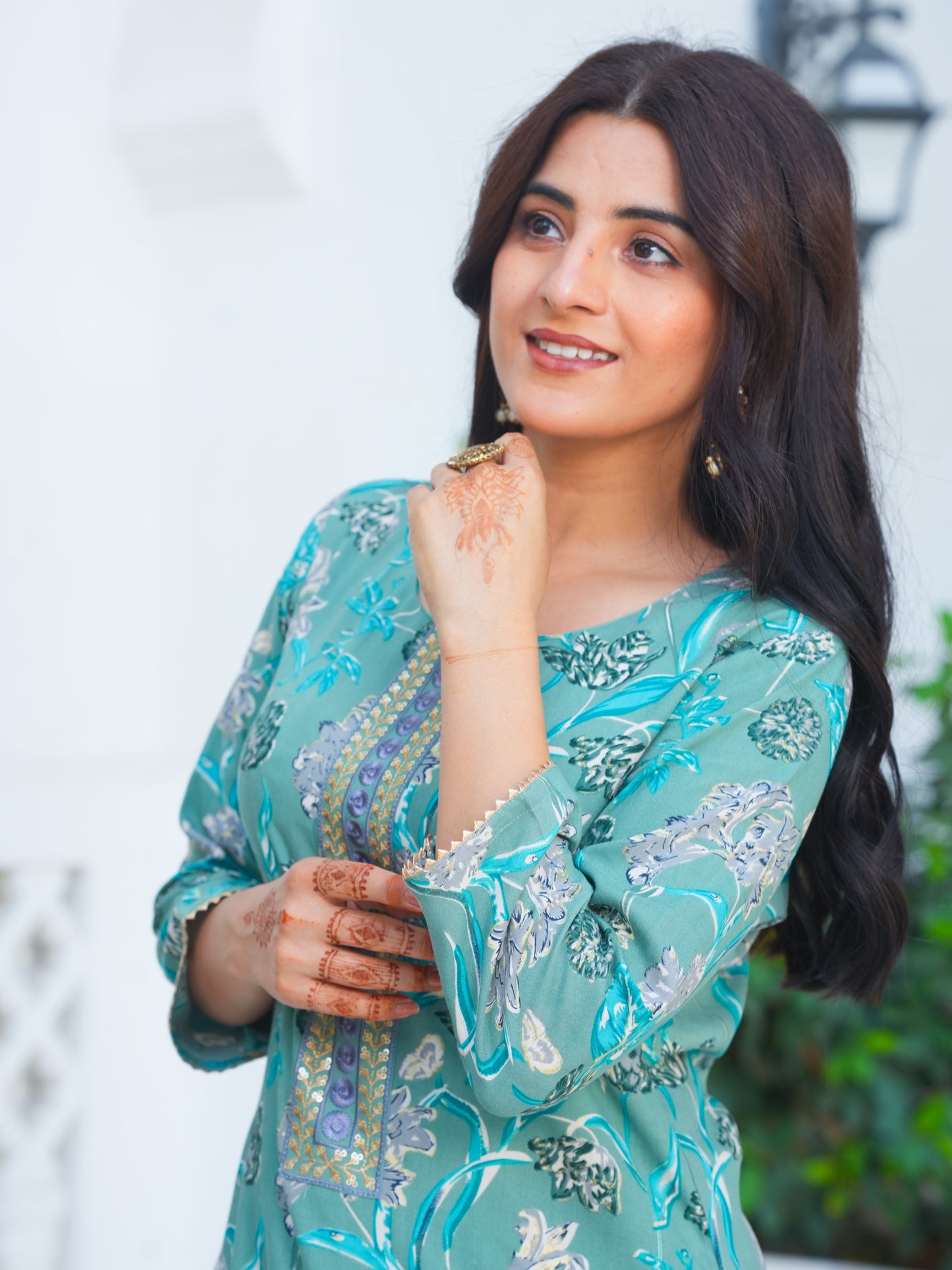 Embroidered Soft Cotton Floral Sage Green Kurta
