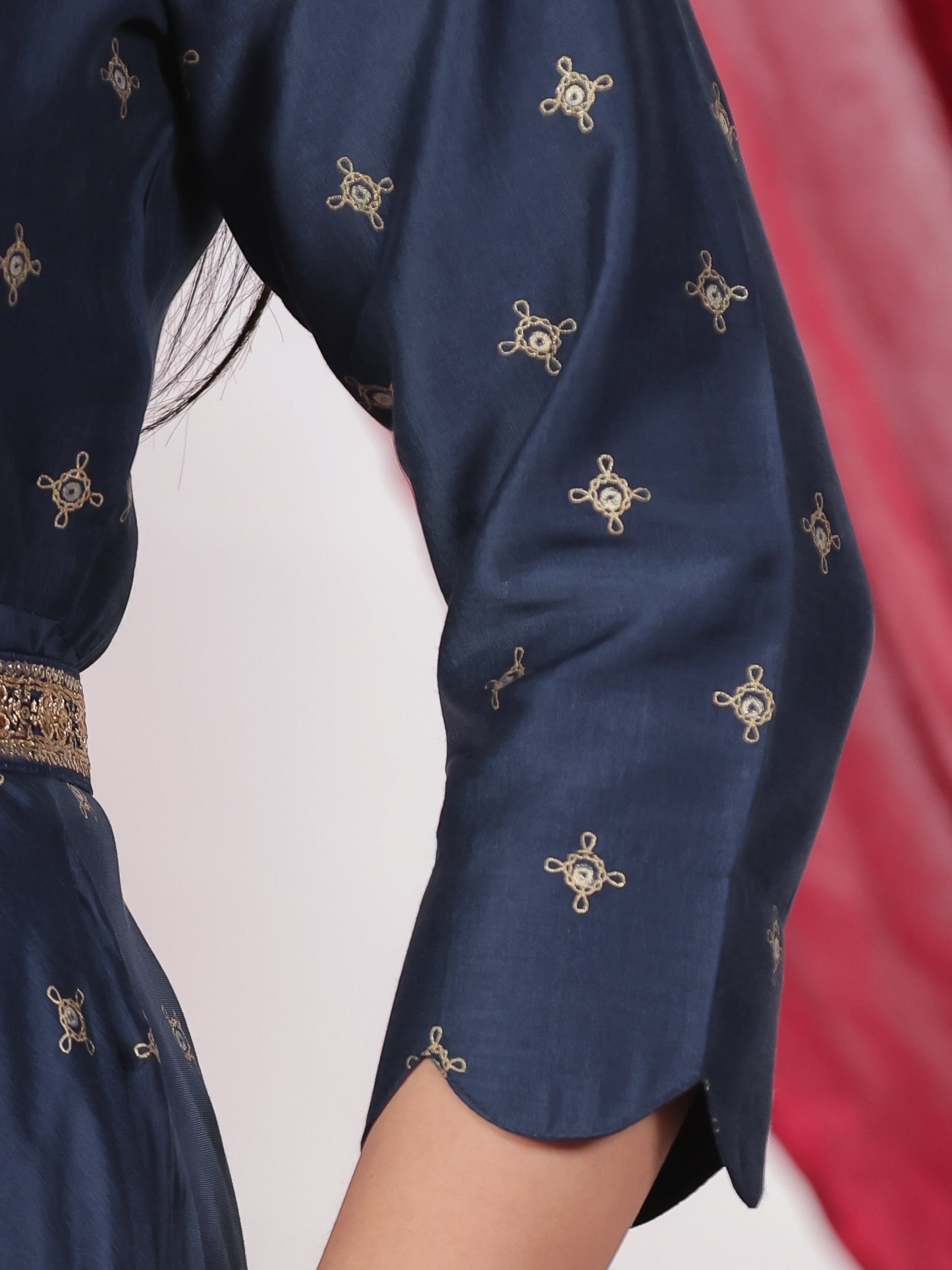 Embroidered Muslin Gold foil Anarkali Blue Dress