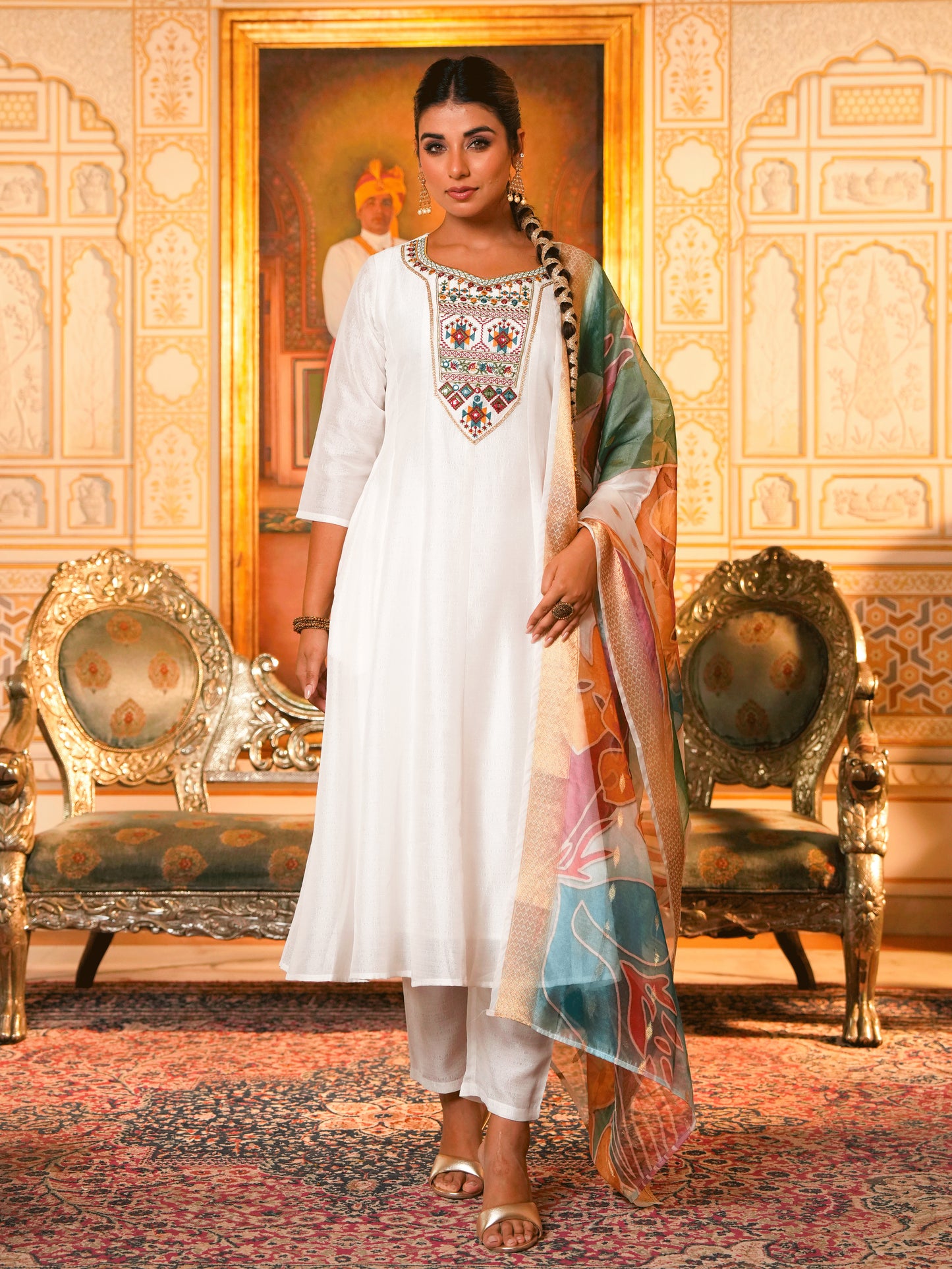 Poly Jacquard Floral Multicoloured Dupatta