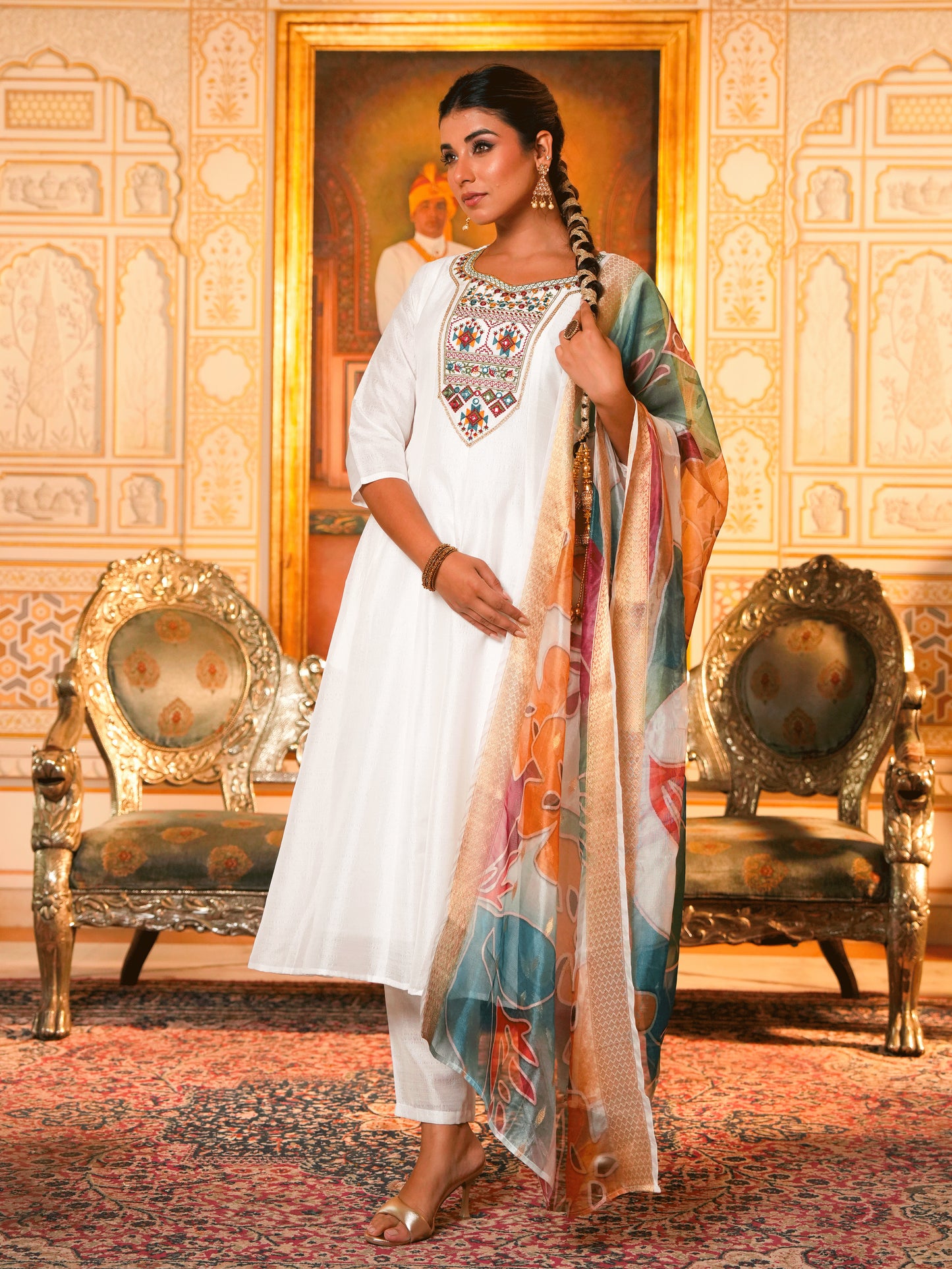 Poly Jacquard Floral Multicoloured Dupatta