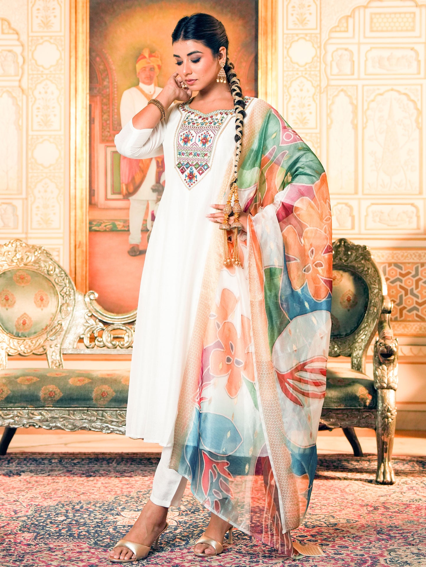 Jacquard Floral Multicoloured Dupatta
