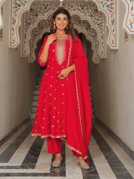 Blended Silk Solid Red Dupatta