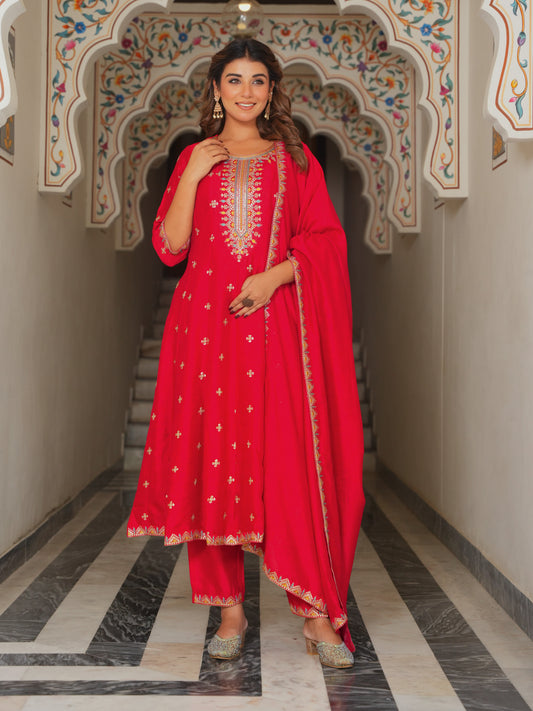 Blended Silk Solid Red Dupatta