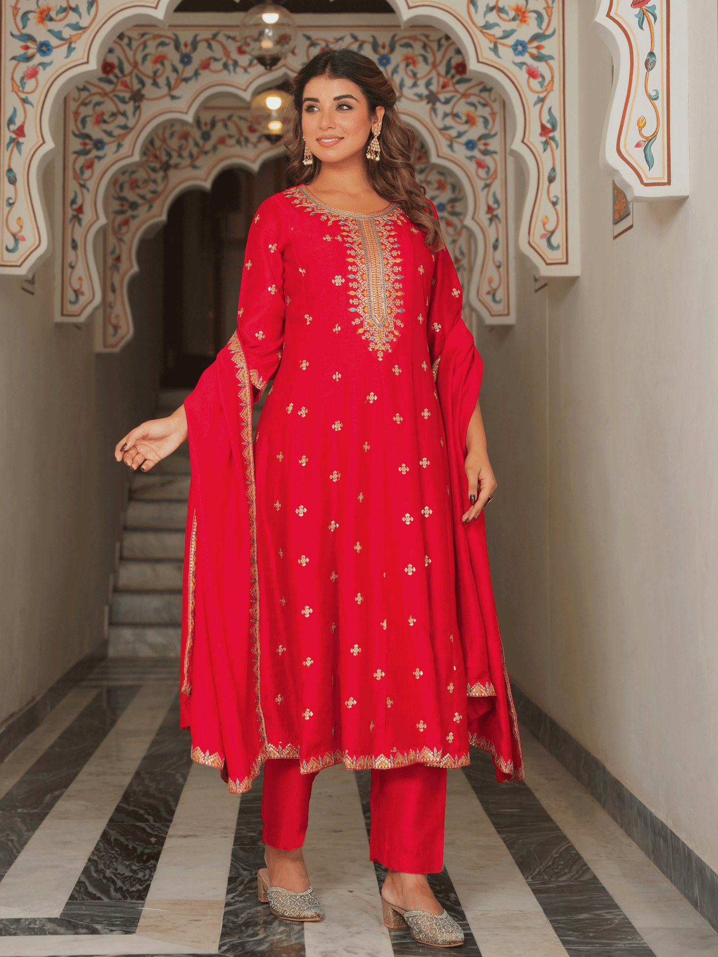 Blended Silk Solid Red Dupatta