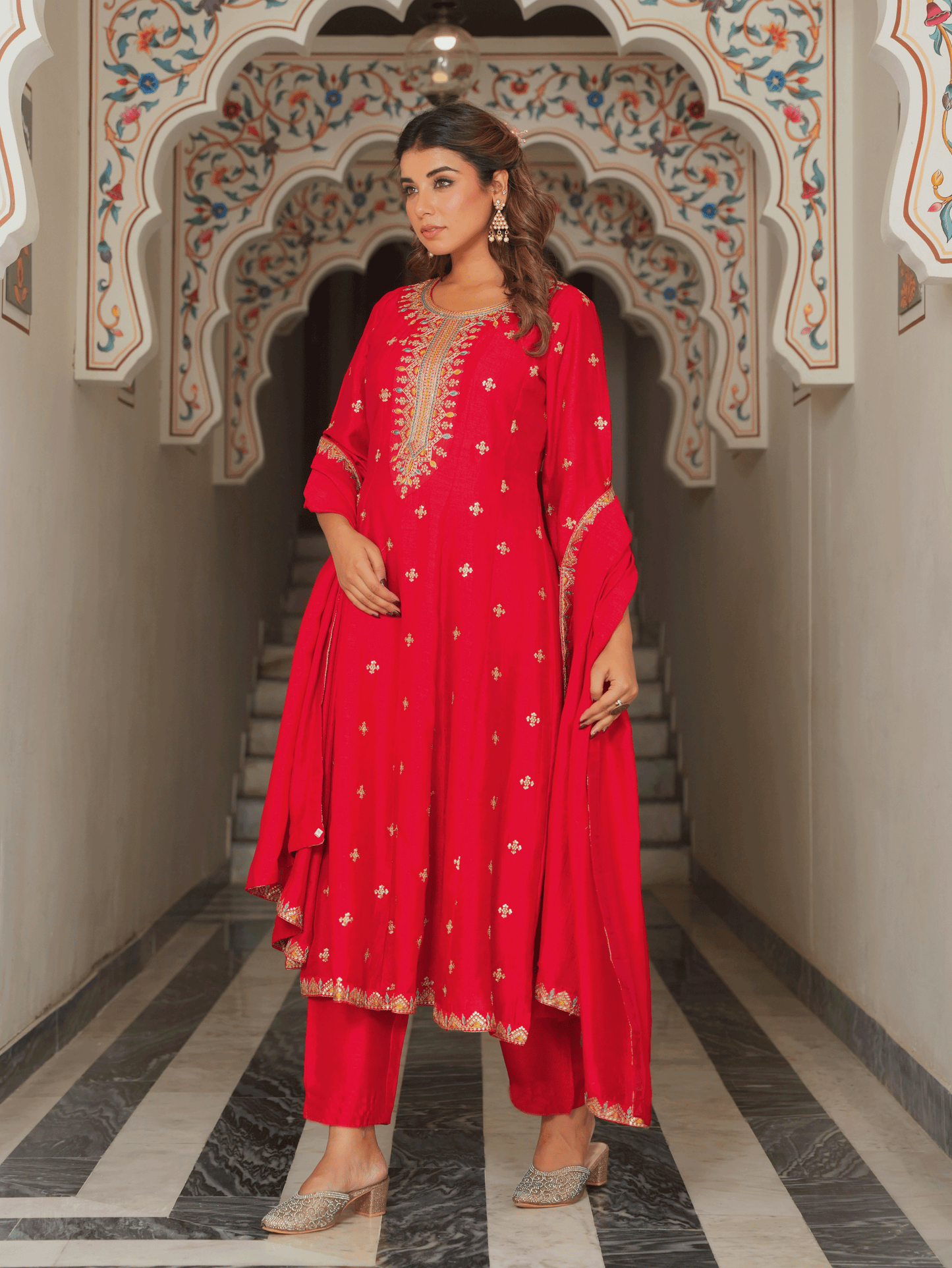 Blended Silk Solid Red Dupatta