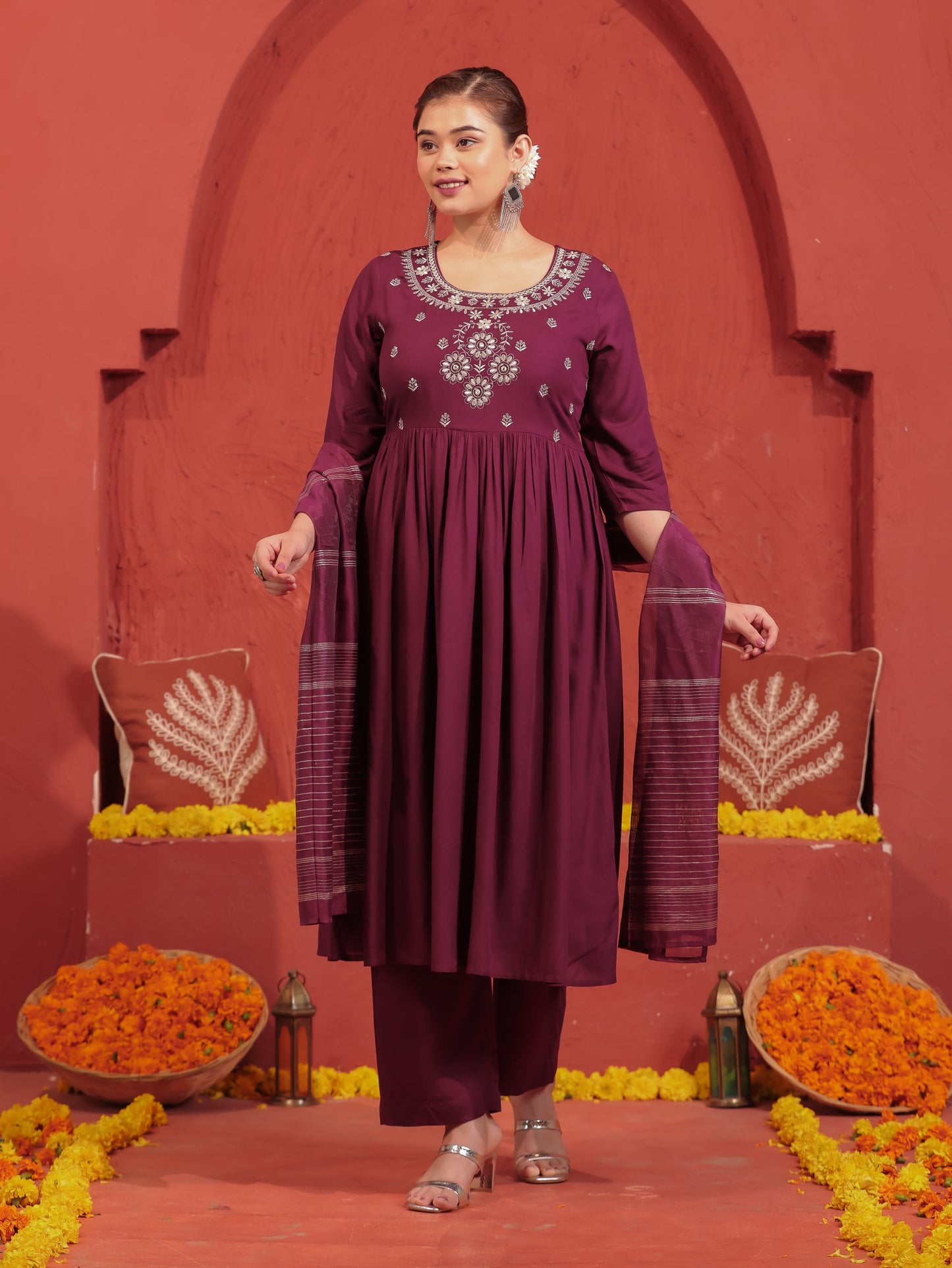 Georgette Solid Wine Dupatta