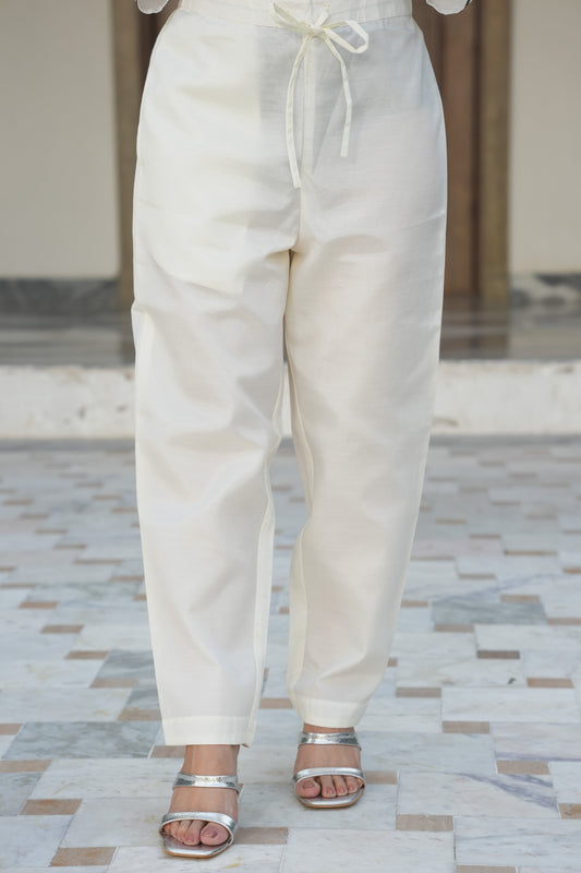 Organza Solid White Trousers