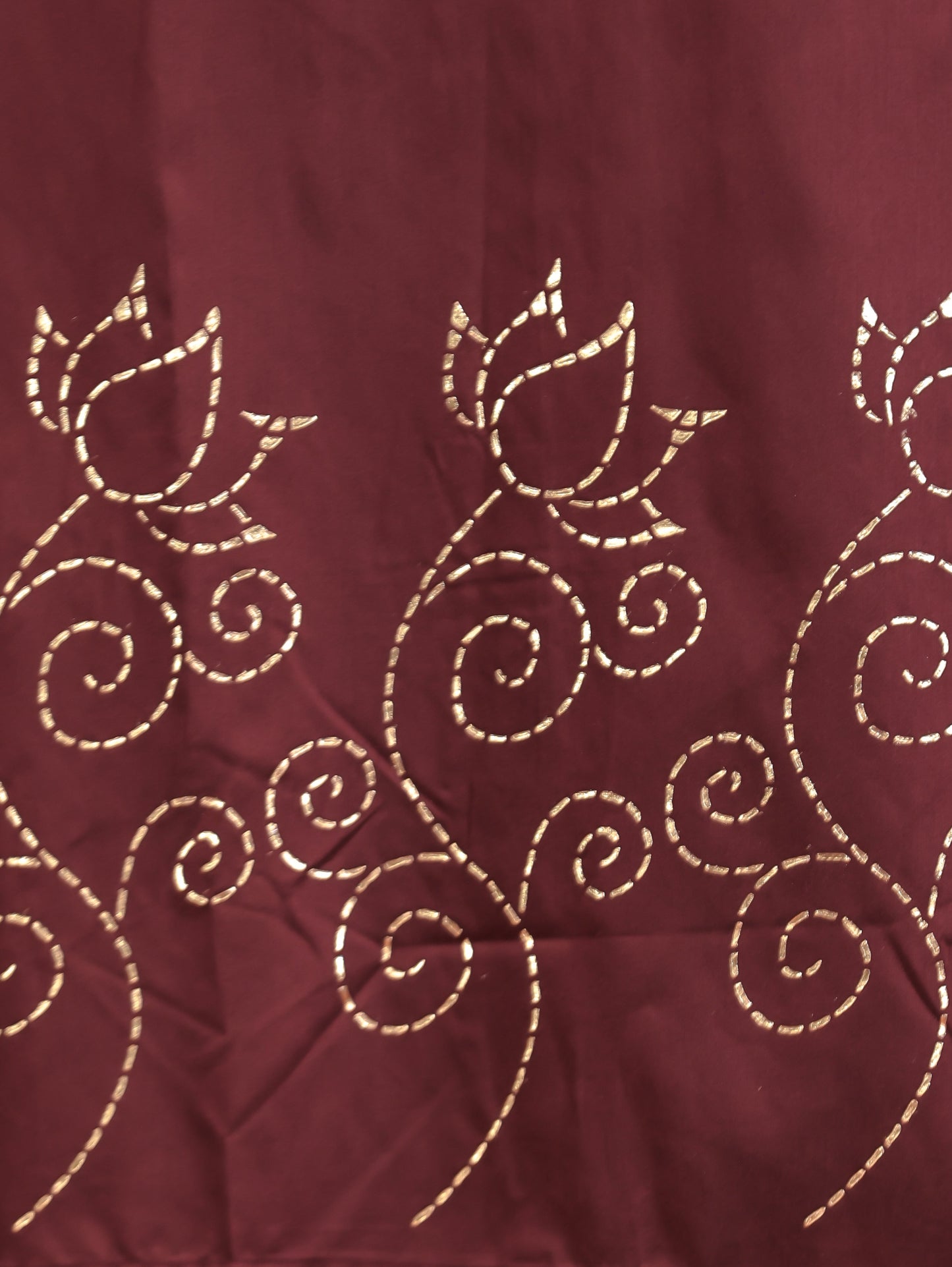 Blended Silk Placement Print Kaftan Wine Kurta