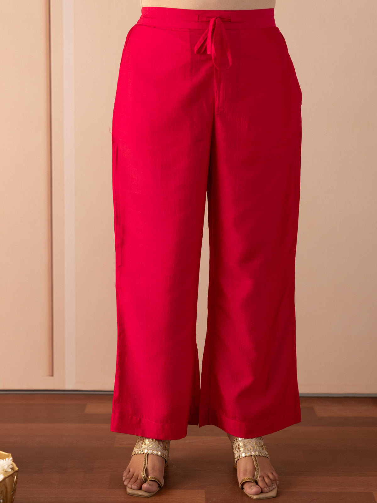 Silk Solid Dark Pink Trousers