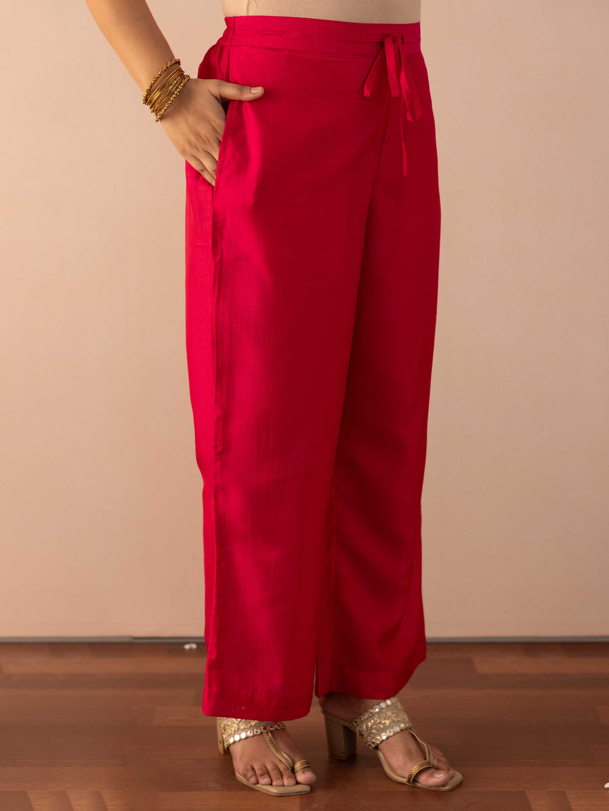 Silk Solid Dark Pink Trousers