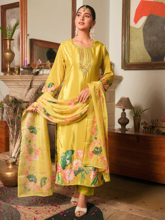 Organza Floral Lime Green Dupatta