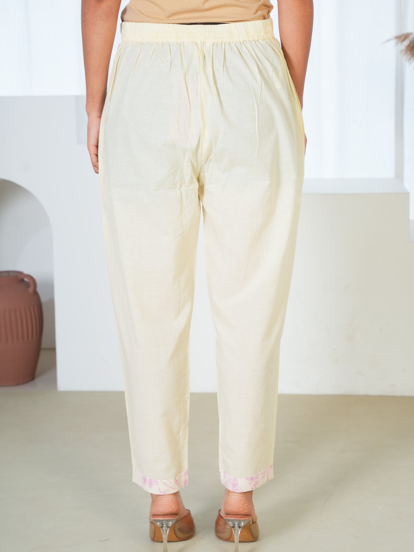 Embroidered Linen Blend Floral Beige Straight Kurta