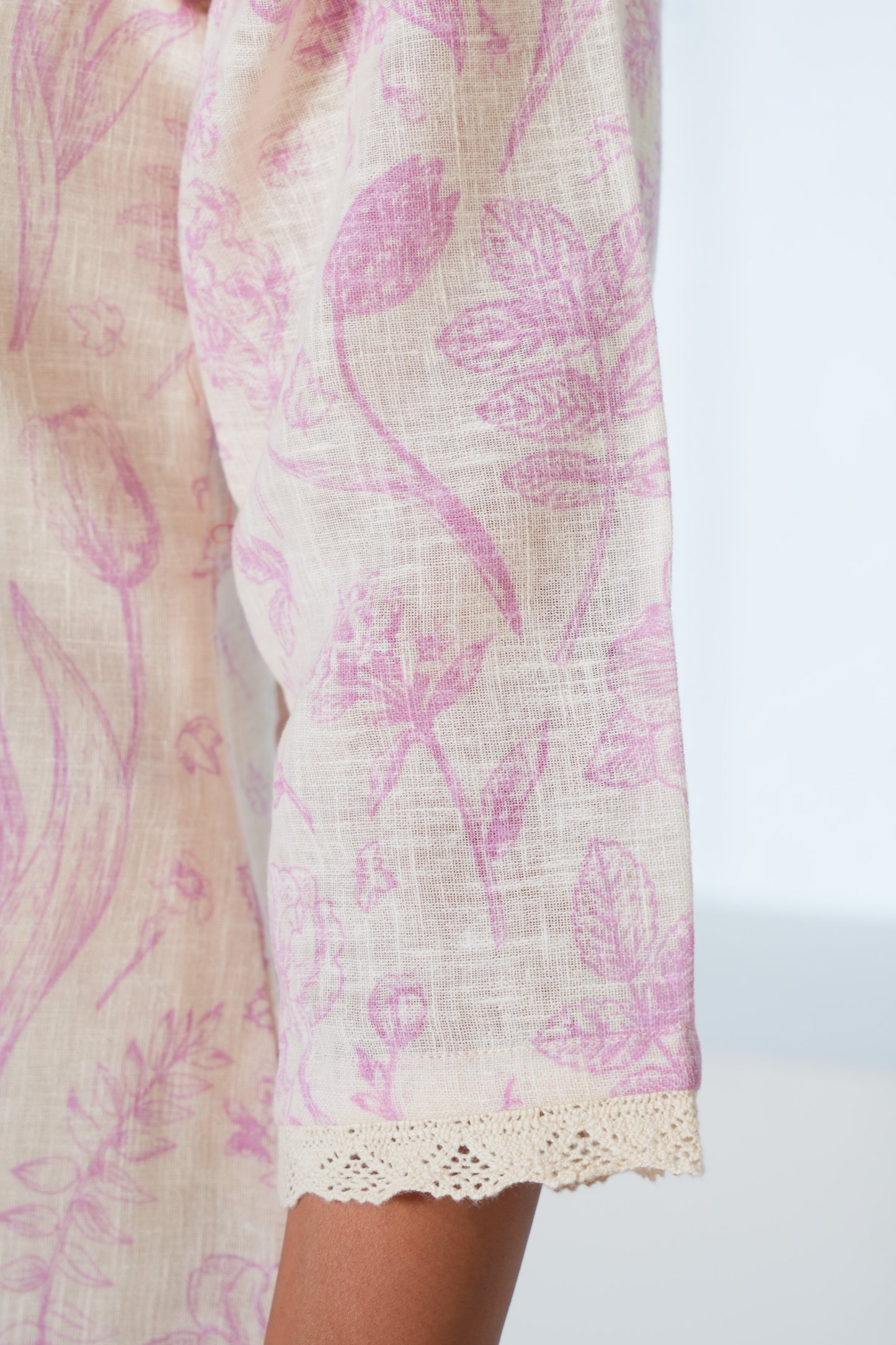 Embroidered Linen Blend Floral Beige Straight Kurta