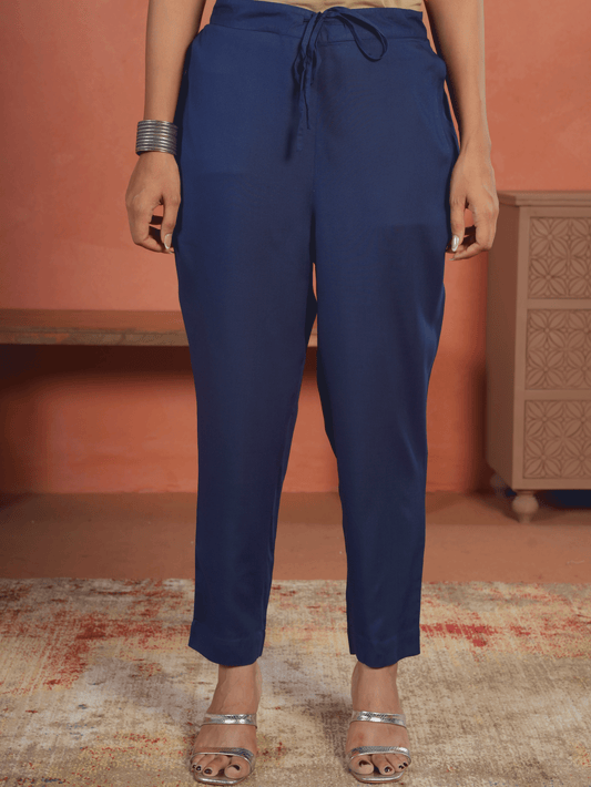 Viscose Solid Indigo blue Trousers