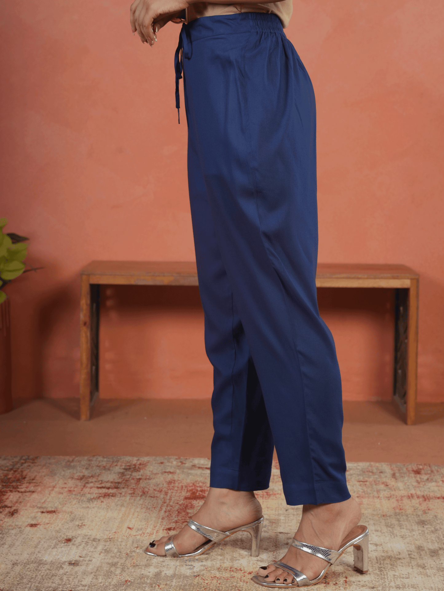 Viscose Solid Indigo blue Trousers