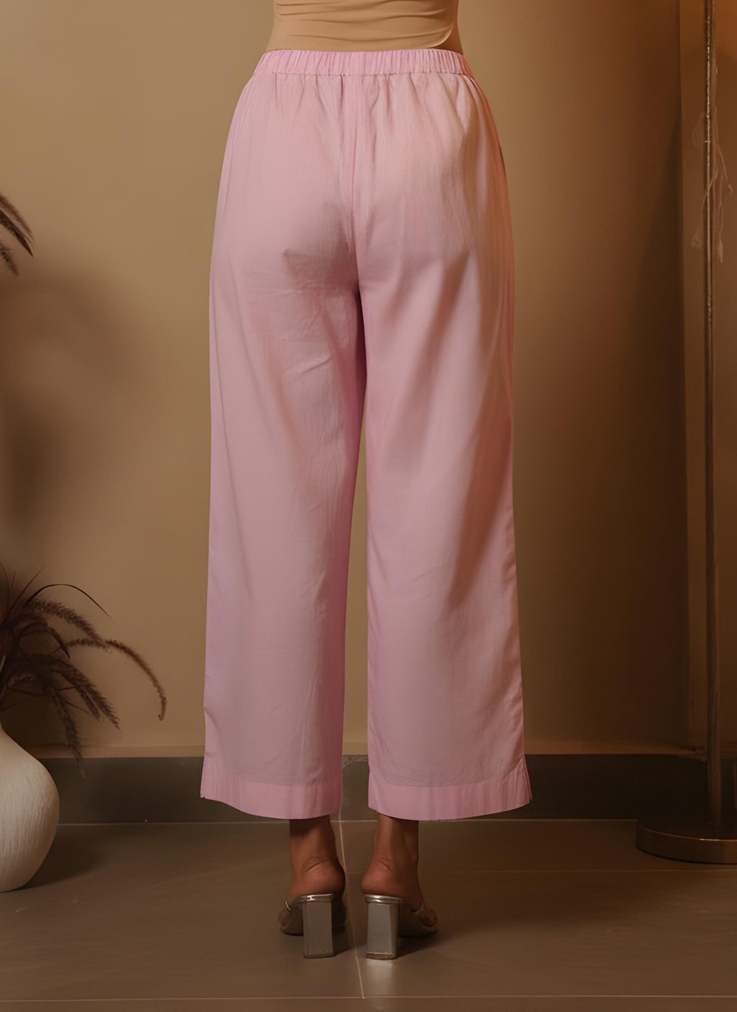 Linen Cotton Solid Baby Pink Trousers