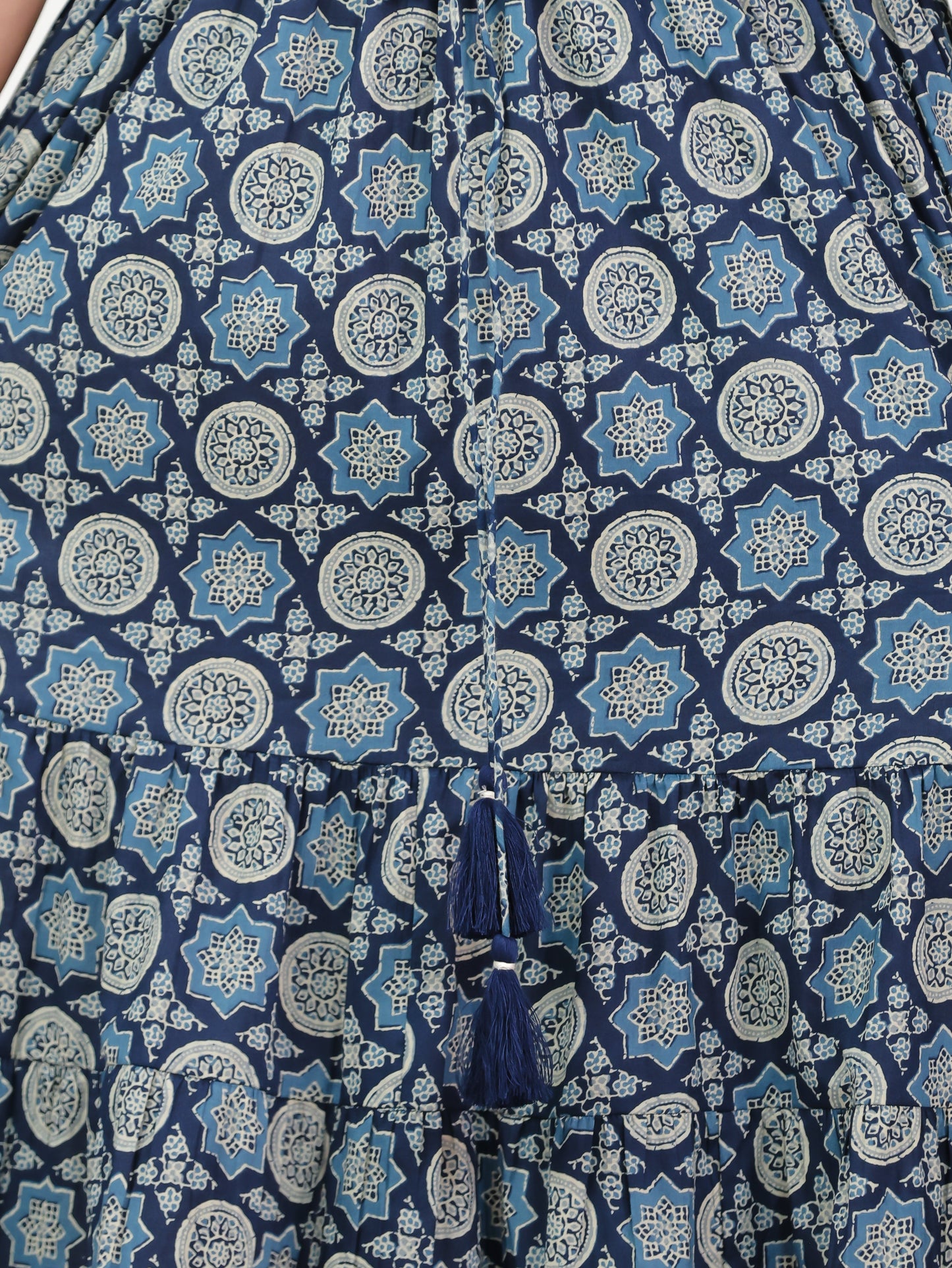 Soft Cotton Geometric Anarkali Blue Dress
