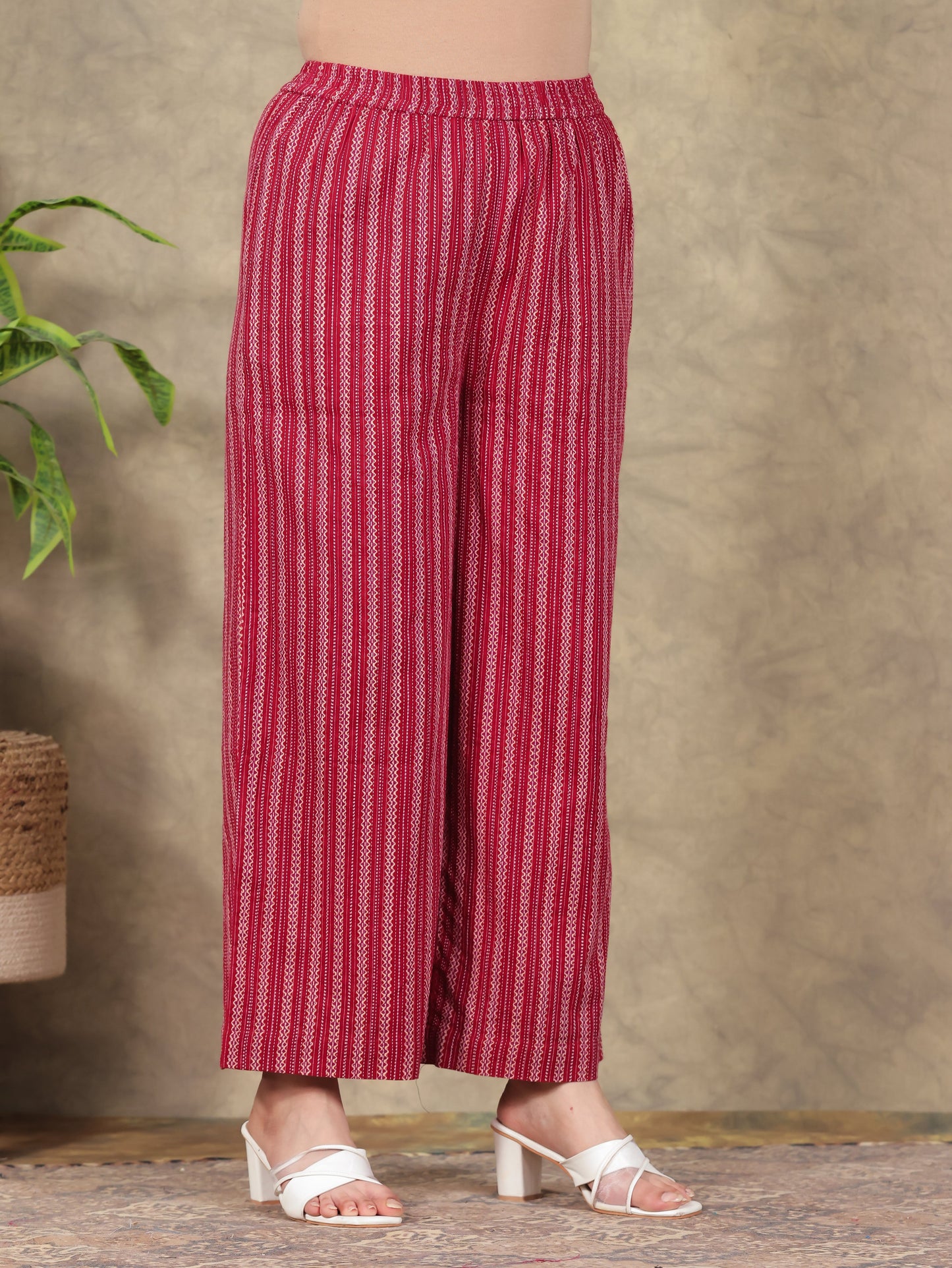 Kantha Cotton Border print Red Palazzo