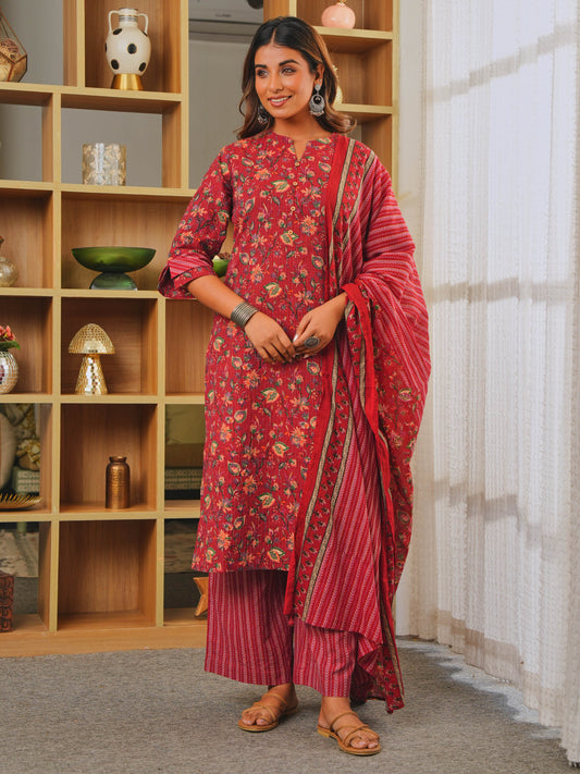 Cotton Voile Border print Red Dupatta
